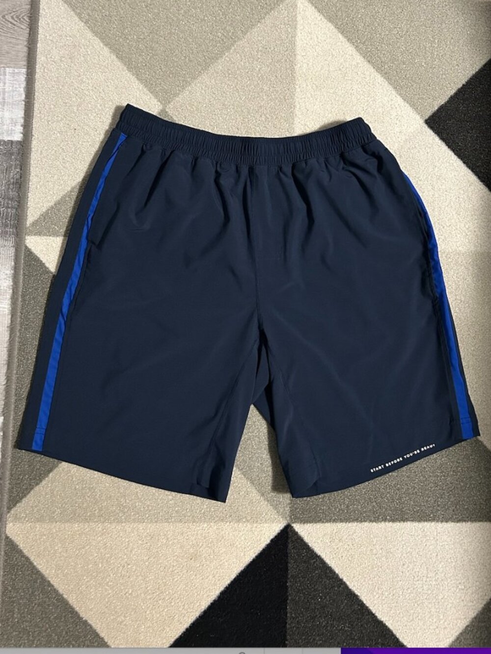 FOURLAPS Navy Blue RE-UP Lined Training Athletic Zip Pocket Shorts Men's L